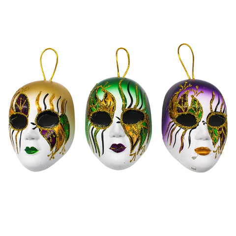 4 x 2.5" Glitter Mask Purple, Green, and Gold Ornament (Each)