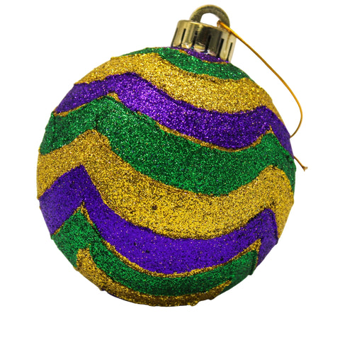 100 mm Round Mardi Gras Stripe Ball Ornament (Each)