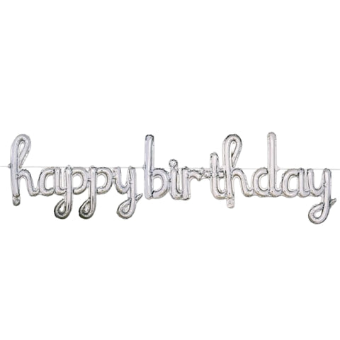 Silver Script Happy Birthday Balloon Streamer - 5.5' x 16" (Each)