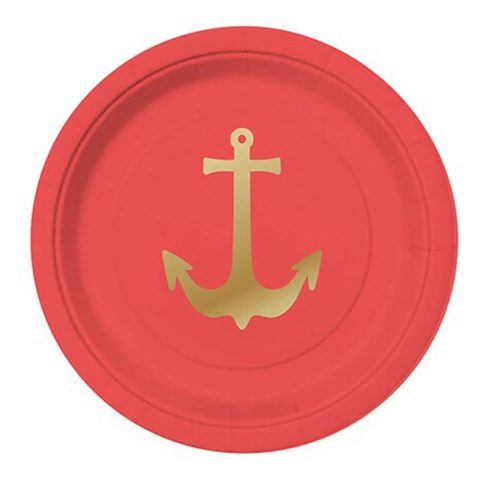 5" Red Anchor Paper Plates (8 Count)