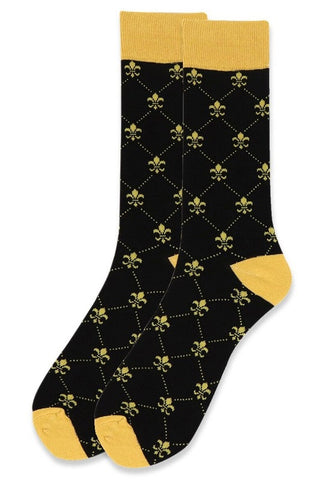 Black Socks with Gold Fleur de Lis (Pair)