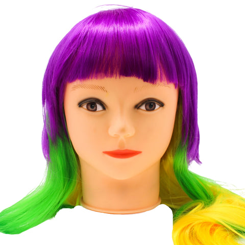 Light Purple, Green and Yellow Long Curled Wig (Each)