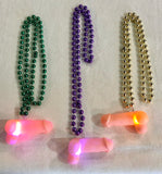 36" 10mm LED Penis on Assorted Purple, Green and Gold Necklace (Each)
